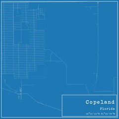 Blueprint US city map of Copeland, Florida.