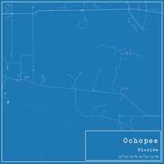Blueprint US city map of Ochopee, Florida.