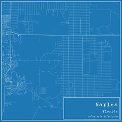Blueprint US city map of Naples, Florida.