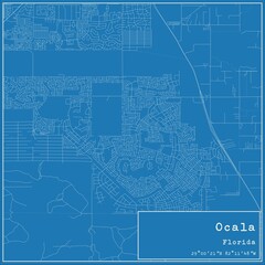 Blueprint US city map of Ocala, Florida.