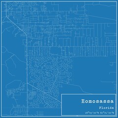 Blueprint US city map of Homosassa, Florida.