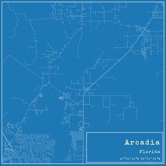 Blueprint US city map of Arcadia, Florida.