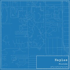 Blueprint US city map of Naples, Florida.