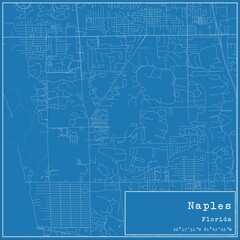 Blueprint US city map of Naples, Florida.