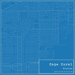 Blueprint US city map of Cape Coral, Florida.