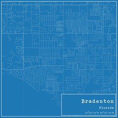 Blueprint US city map of Bradenton, Florida.