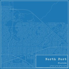 Blueprint US city map of North Port, Florida.