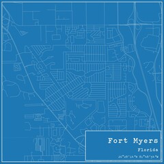 Blueprint US city map of Fort Myers, Florida.
