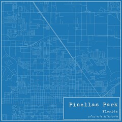 Blueprint US city map of Pinellas Park, Florida.