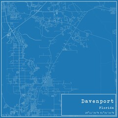Blueprint US city map of Davenport, Florida.