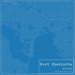 Blueprint US city map of Port Charlotte, Florida.