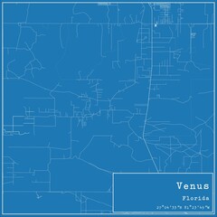 Blueprint US city map of Venus, Florida.
