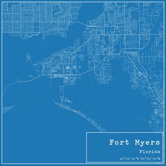 Blueprint US city map of Fort Myers, Florida.