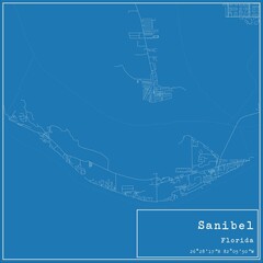 Blueprint US city map of Sanibel, Florida.