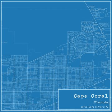 Blueprint US City Map Of Cape Coral, Florida.