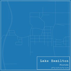 Blueprint US city map of Lake Hamilton, Florida.