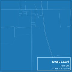Blueprint US city map of Homeland, Florida.