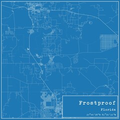 Blueprint US city map of Frostproof, Florida.