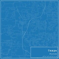 Blueprint US city map of Tampa, Florida.