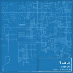 Blueprint US city map of Tampa, Florida.