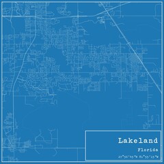 Blueprint US city map of Lakeland, Florida.