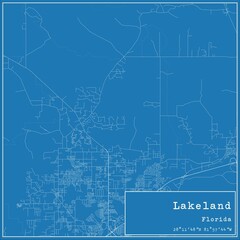 Blueprint US city map of Lakeland, Florida.