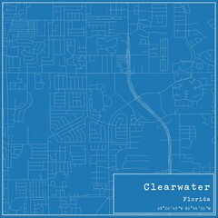 Blueprint US city map of Clearwater, Florida.