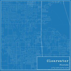 Blueprint US city map of Clearwater, Florida.