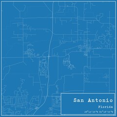 Blueprint US city map of San Antonio, Florida.