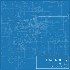 Blueprint US city map of Plant City, Florida.
