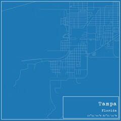 Blueprint US city map of Tampa, Florida.