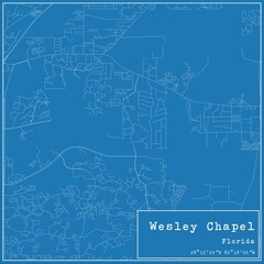 Blueprint US city map of Wesley Chapel, Florida.