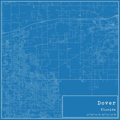 Blueprint US city map of Dover, Florida.