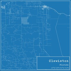 Blueprint US city map of Clewiston, Florida.