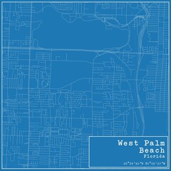 Blueprint US city map of West Palm Beach, Florida.