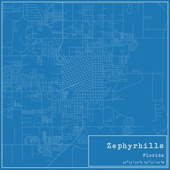 Blueprint US city map of Zephyrhills, Florida.
