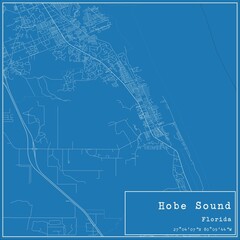 Blueprint US city map of Hobe Sound, Florida.