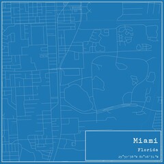 Blueprint US city map of Miami, Florida.