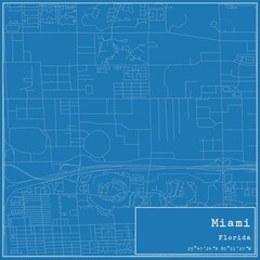 Blueprint US city map of Miami, Florida.