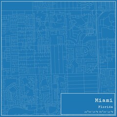 Blueprint US city map of Miami, Florida.