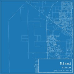 Blueprint US city map of Miami, Florida.