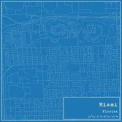 Blueprint US city map of Miami, Florida.