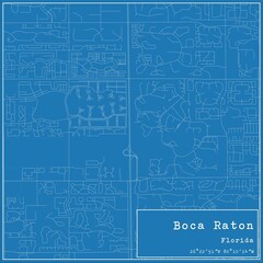 Blueprint US city map of Boca Raton, Florida.