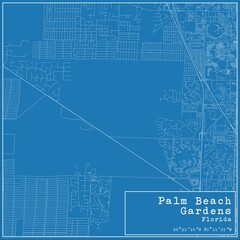 Blueprint US city map of Palm Beach Gardens, Florida.