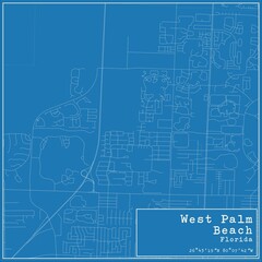 Blueprint US city map of West Palm Beach, Florida.