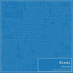 Blueprint US city map of Miami, Florida.