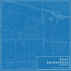 Blueprint US city map of Fort Lauderdale, Florida.