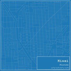 Blueprint US city map of Miami, Florida.