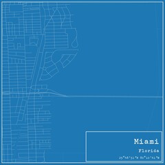 Blueprint US city map of Miami, Florida.