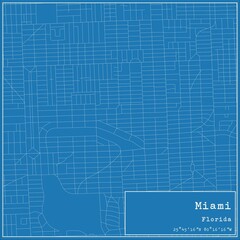 Blueprint US city map of Miami, Florida.